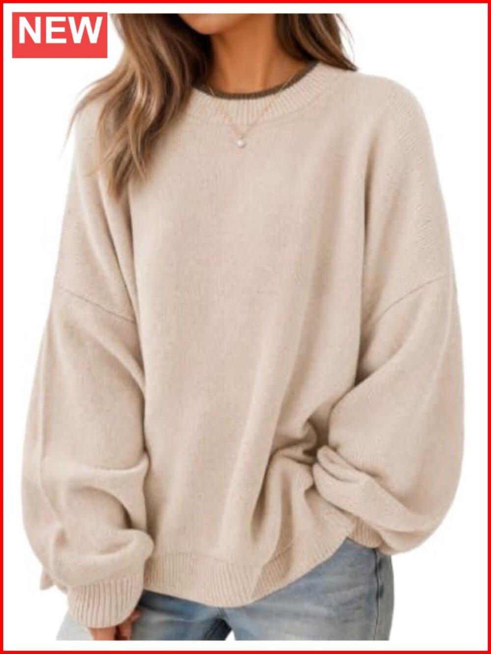 Oversized Sweater with Contrast Trim and Batwing Sleeves